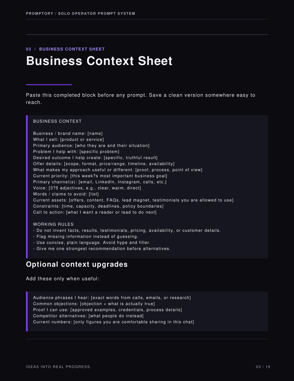 Business Context Sheet preview